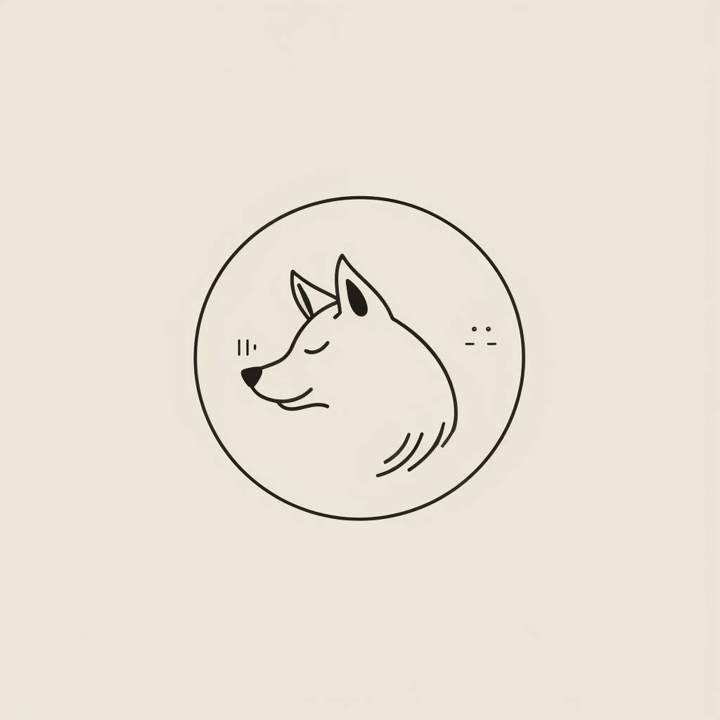 A clean and abstract circular logo, subtly hinting at a Shiba Inu through abstract shapes and smooth lines within a white circle. Minimalist and modern, no shadows or detailed guidelines. Created Using: geometric abstraction, digital minimalism, monochromatic design, subtle hints of animal form, pure background, visual elegance, crisp outlines