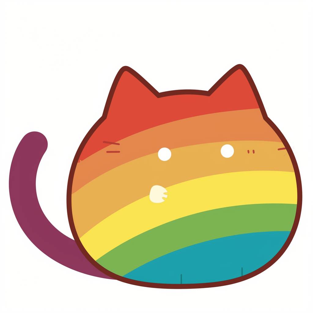 Allie Broshのスタイルで、白い背景に虹の猫のシンプルなベクトルロゴ