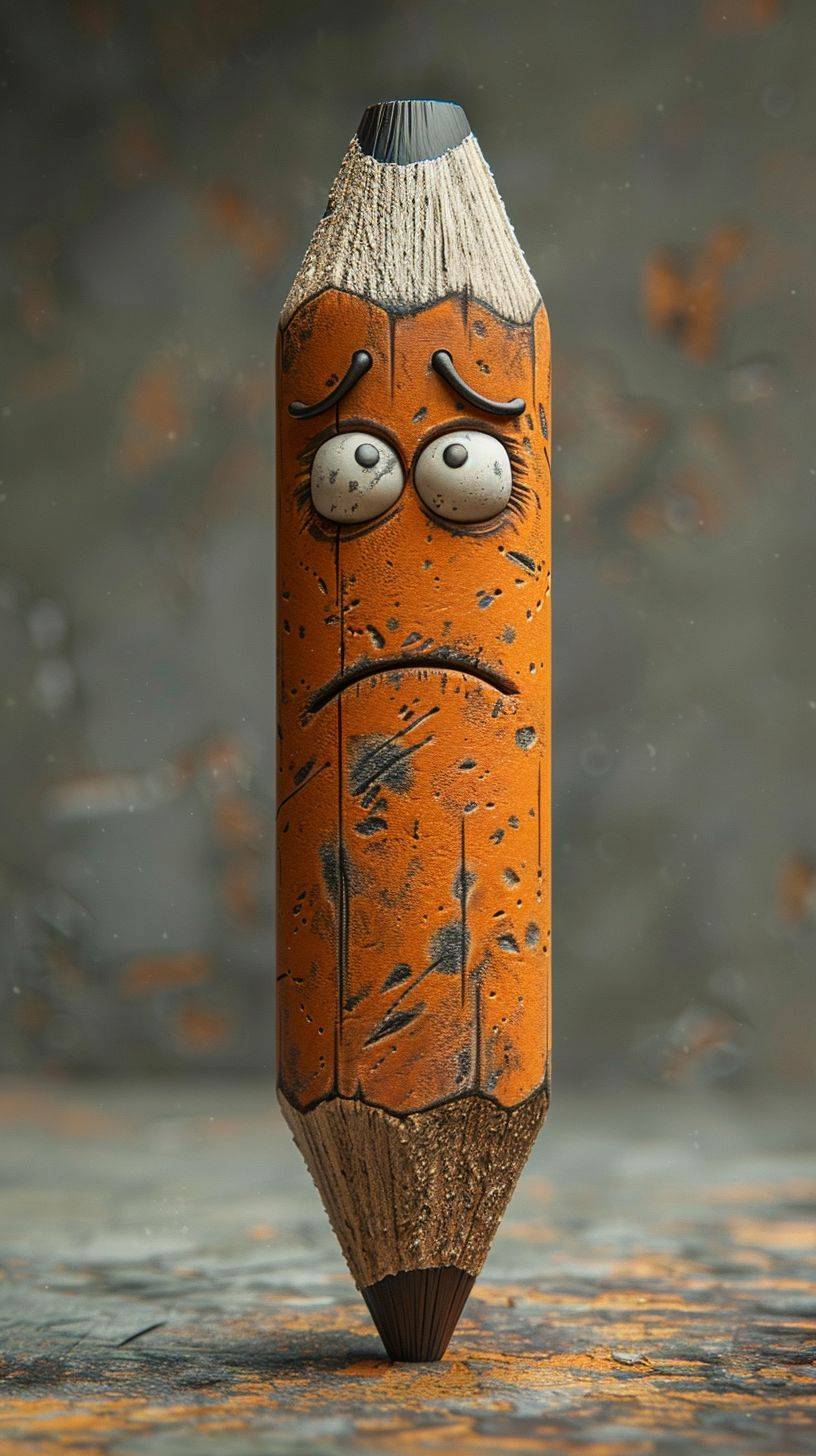 A pencil with an eraser as a character with a human-like face, with arms and legs. In the style of Disney --ar 9:16 --stylize 750