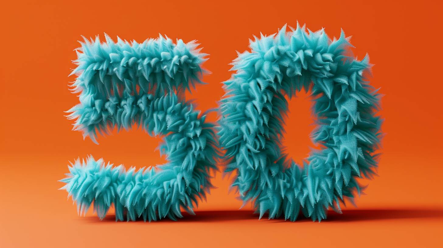 Front view, 3D text saying '500' made of turquoise blue fluffy font, with orange solid color background, rendered in a hyper realistic style using Cinema 4D and Octane Render.