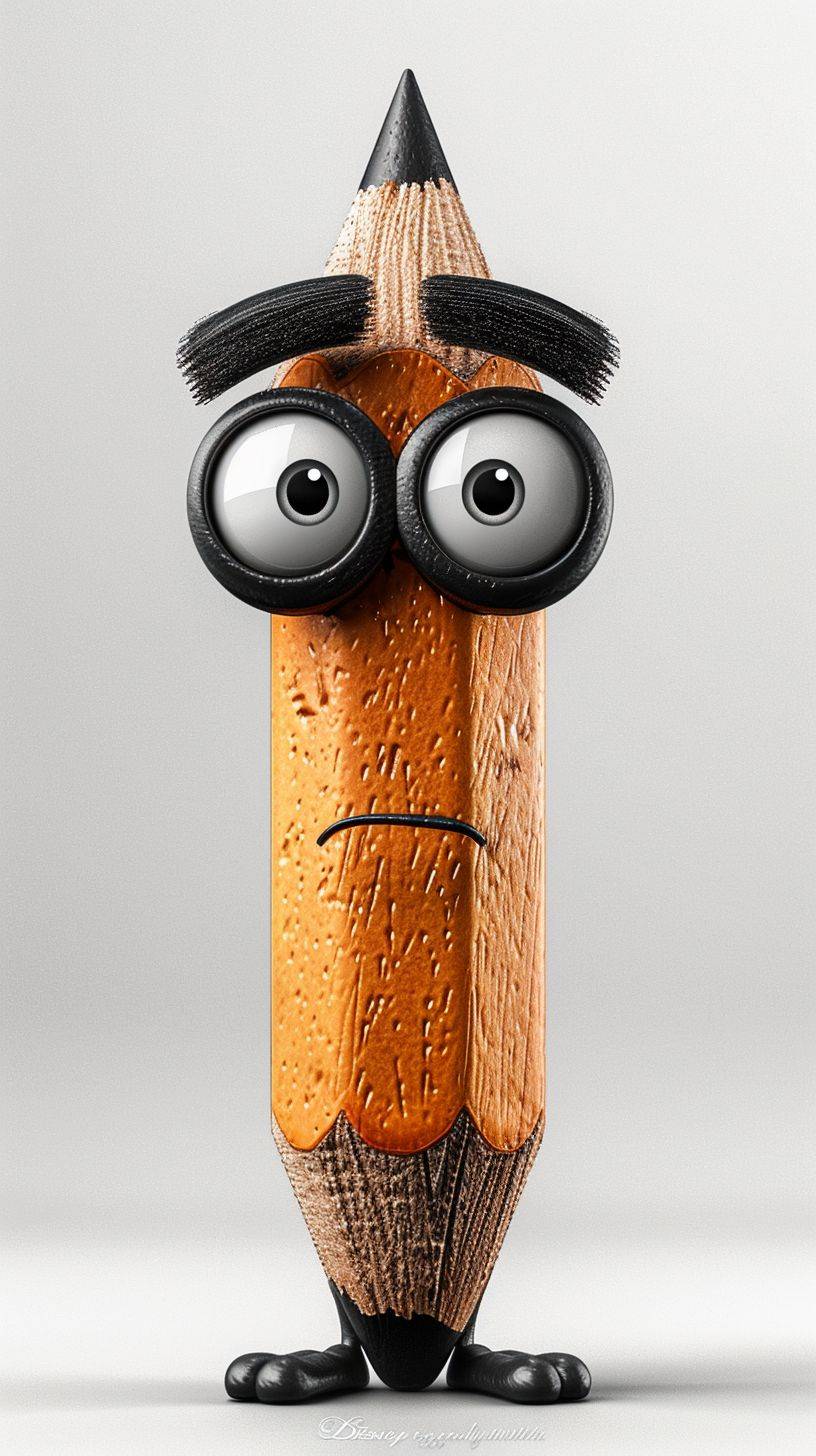 A pencil with an eraser as a character with a human-like face, with arms and legs. In the style of Disney --ar 9:16 --stylize 750