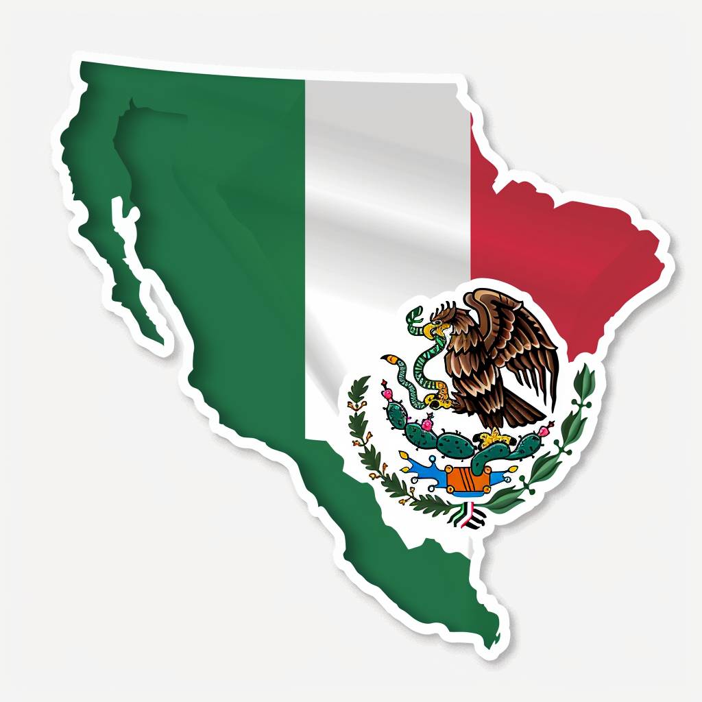 [メキシコの形をしたメキシコ国旗ステッカー、白い背景]::7 [詳細なマット仕上げ、超リアルなロゴ]::3
