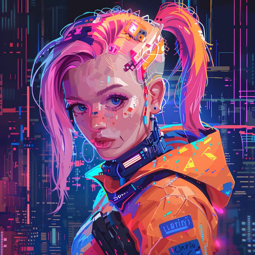 [Your character] in the style of vector art, digital art, flat design, vibrant colors, cyberpunk, digital background, fantasy, anime, pixel art, glitchy, pixelated