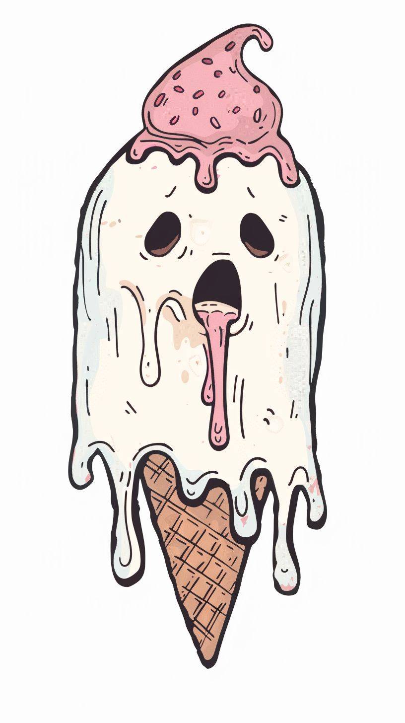 シンプルなアイスクリームを食べる幽霊の落書きpngホワイトバックグラウンド