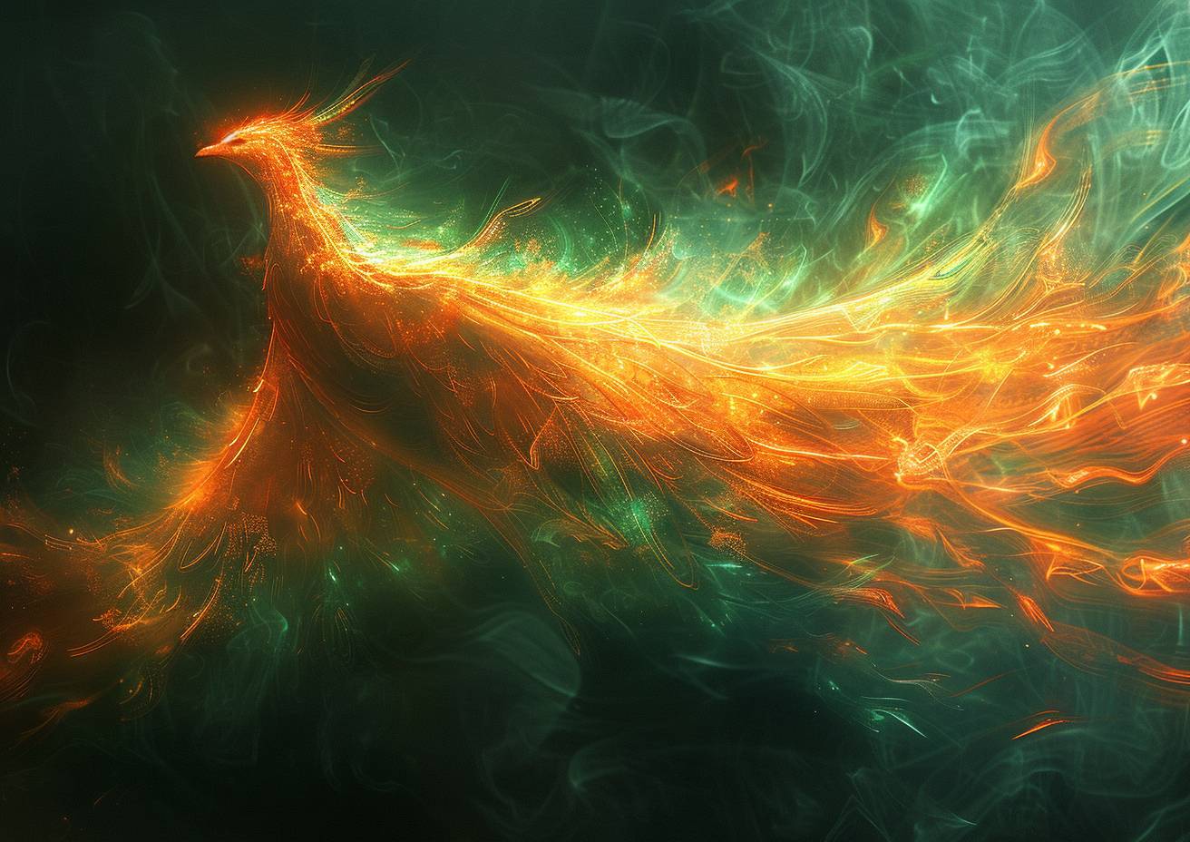 A phoenix, rising from a fire, in the style of medieval marginalia, uranium glass, illuminators' palette, minimalism