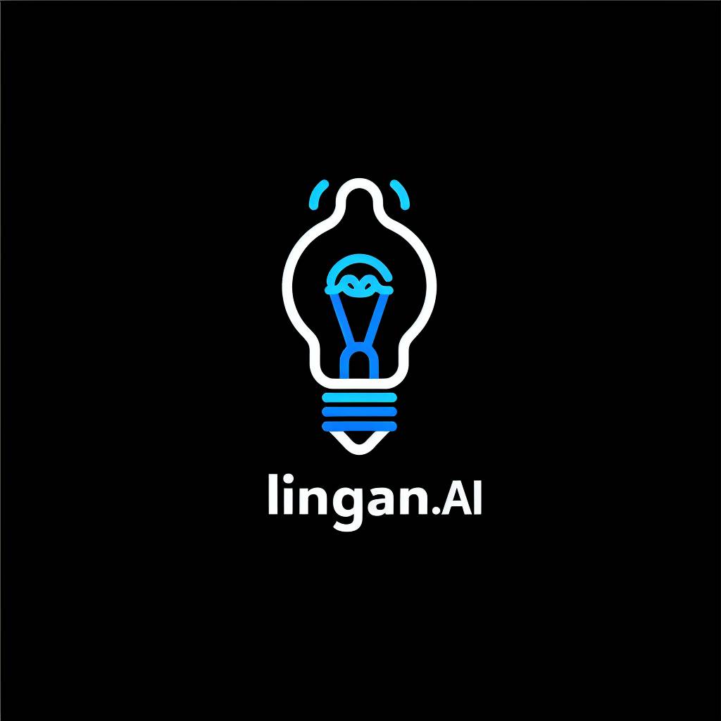 Design a logo for 'linggan.AI,' a language learning center where individuals can rent spaces to teach languages to eager learners. The logo should prominently feature a light bulb as the central motif, symbolizing creativity, illumination, and the spark of learning. Incorporate playful elements to evoke a welcoming and enjoyable learning environment. Utilize shades of blue and light blue to reflect professionalism, trustworthiness, and tranquility. Ensure the design is versatile and scalable for various applications, including signage, digital platforms, and promotional materials. Strive for a balance between simplicity and visual appeal to make the logo memorable and easily recognizable.