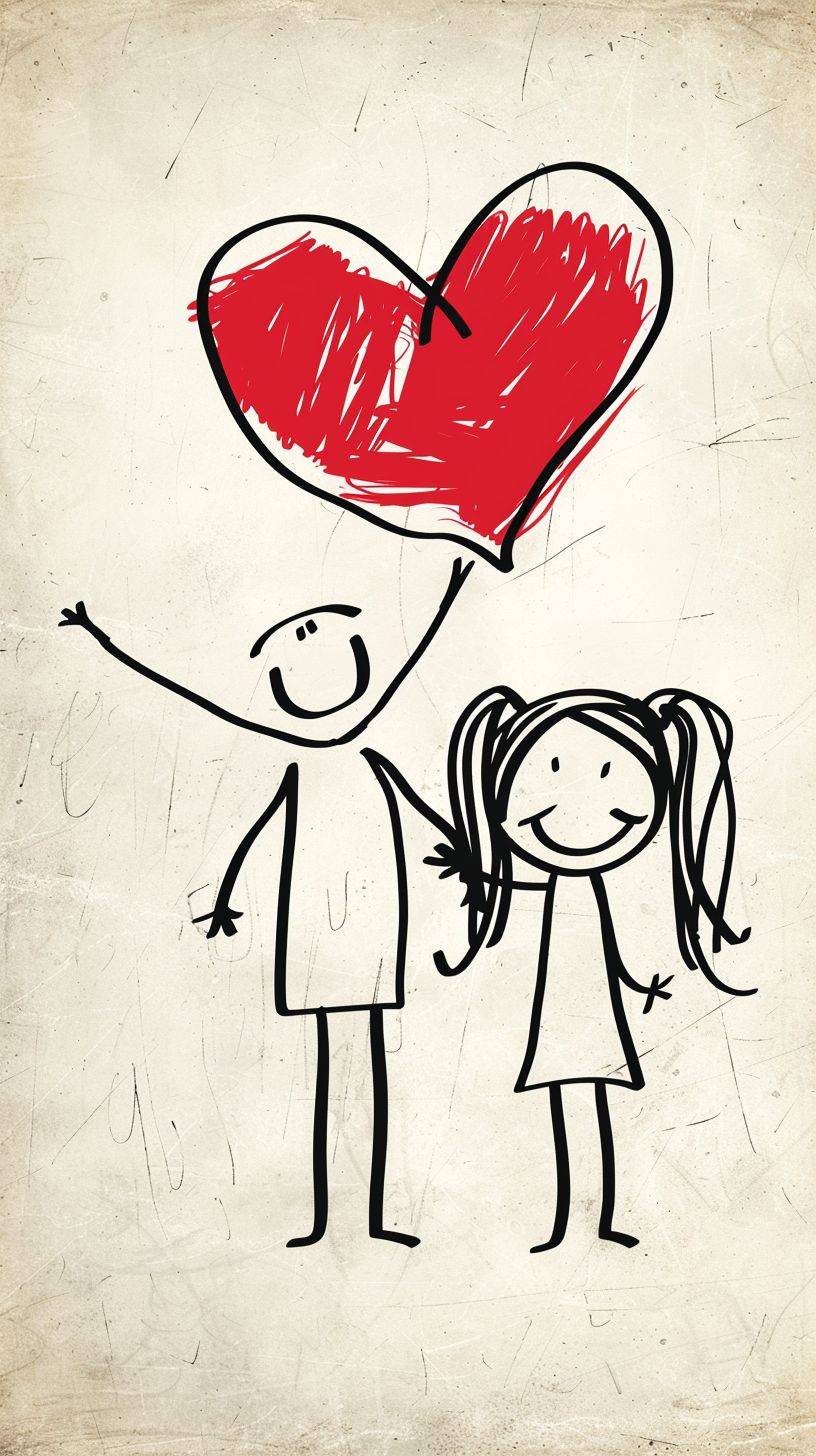 a super cool daddy, sweetheart, art illustration, stick figures