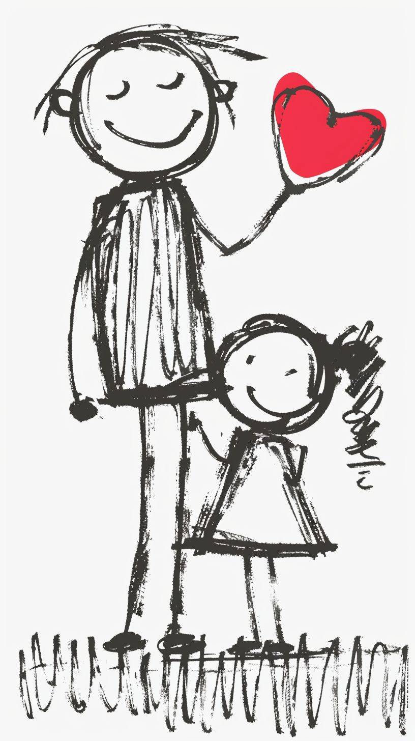 a super cool daddy, sweetheart, art illustration, stick figures