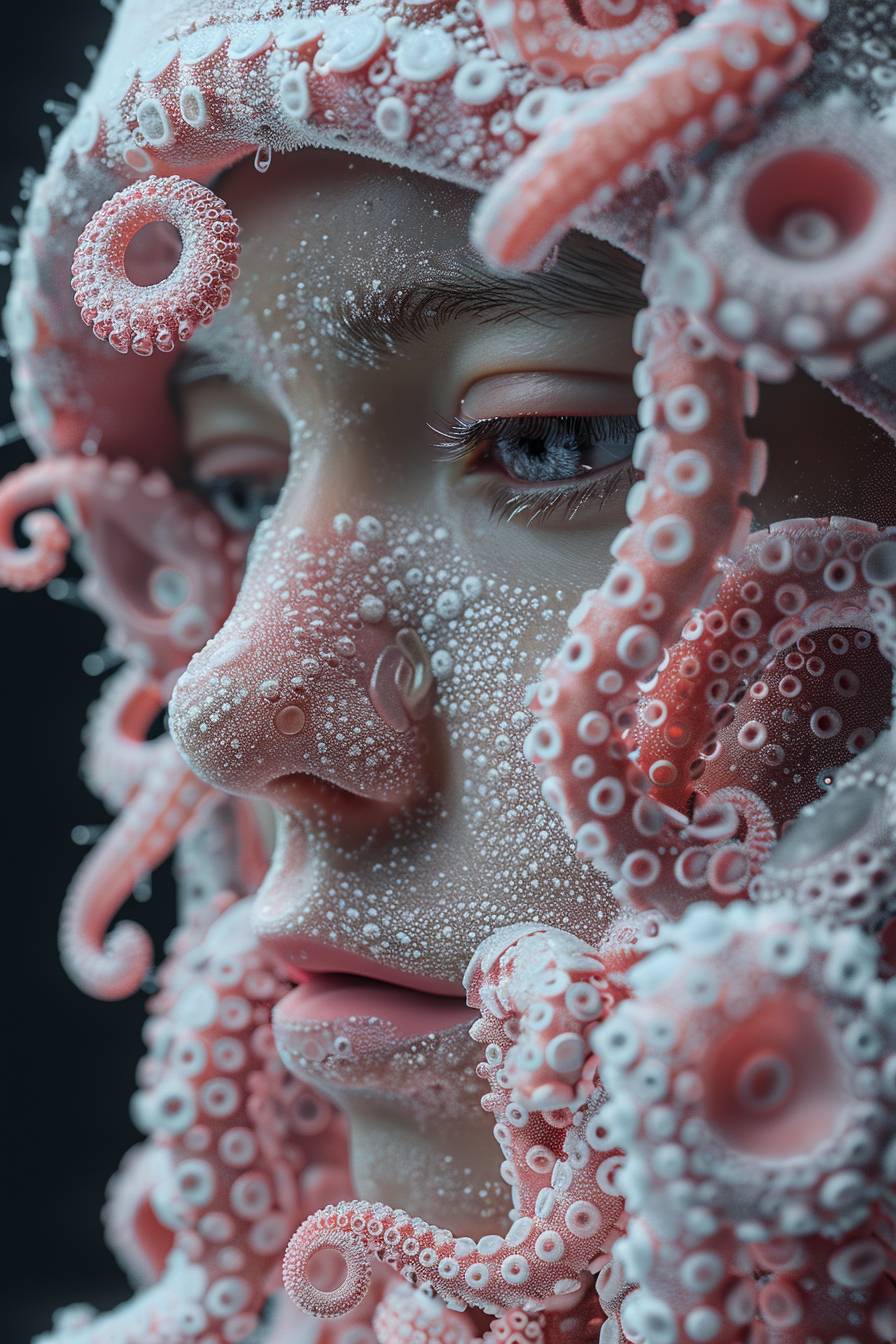 A close-up digital art of a person wearing a beanie, inspired by Kubisi art, winner of Behance contest, neo-dada, 3D character concept, covered with barnacles, bubblegum body, walter white fortnite skin, elated gaunt onion head, portrait of machine man, high-quality portrait, cute artwork, pills, full-body shot hyperdetailed