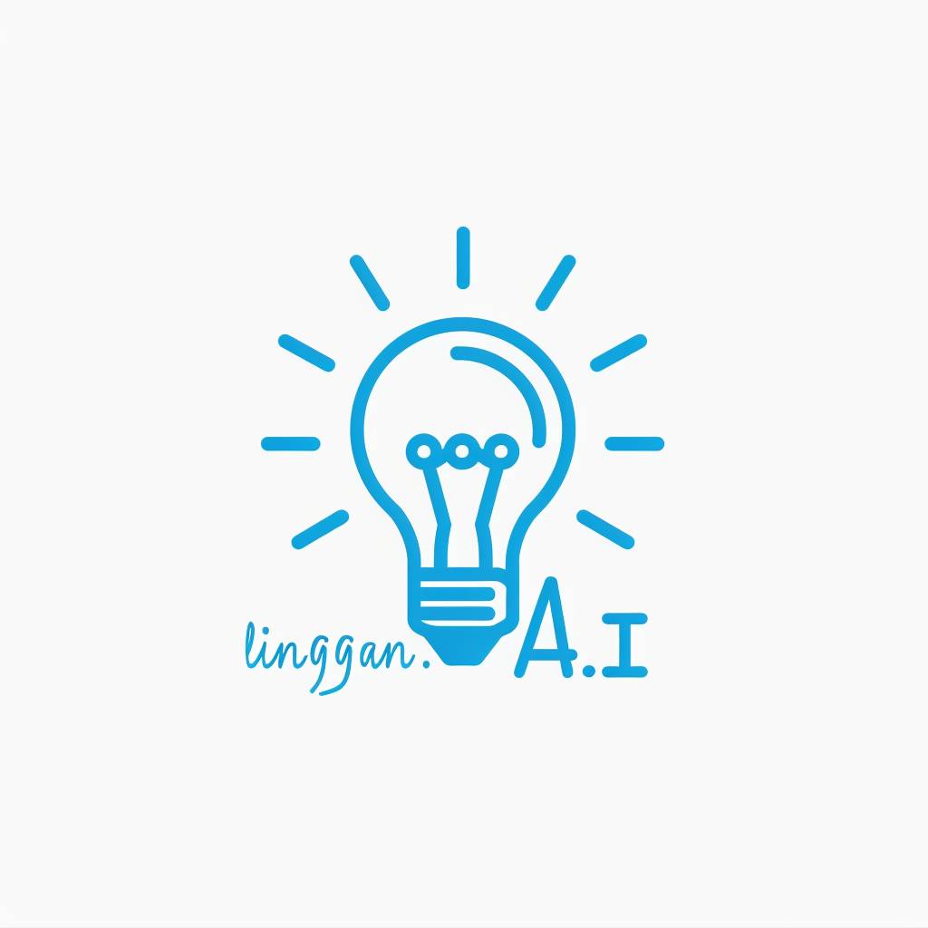 Design a logo for 'linggan.AI,' a language learning center where individuals can rent spaces to teach languages to eager learners. The logo should prominently feature a light bulb as the central motif, symbolizing creativity, illumination, and the spark of learning. Incorporate playful elements to evoke a welcoming and enjoyable learning environment. Utilize shades of blue and light blue to reflect professionalism, trustworthiness, and tranquility. Ensure the design is versatile and scalable for various applications, including signage, digital platforms, and promotional materials. Strive for a balance between simplicity and visual appeal to make the logo memorable and easily recognizable.
