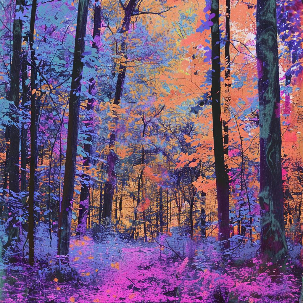 Serene forest in psychedelic colors