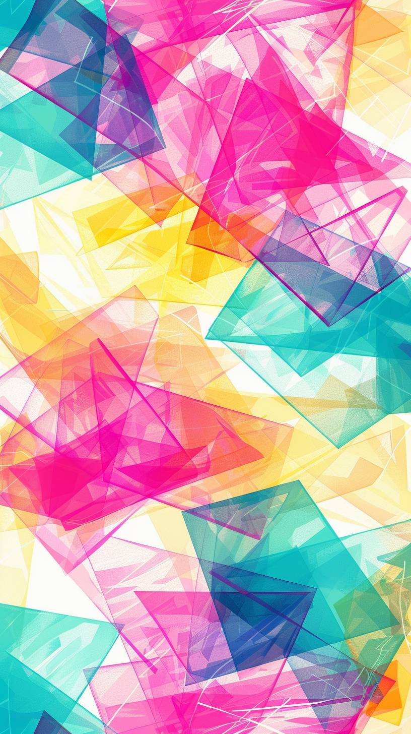 Geometric neon patterns with soft neon pink, cyan, neon yellow patterns, retro style, chaotic patterns on a white background
