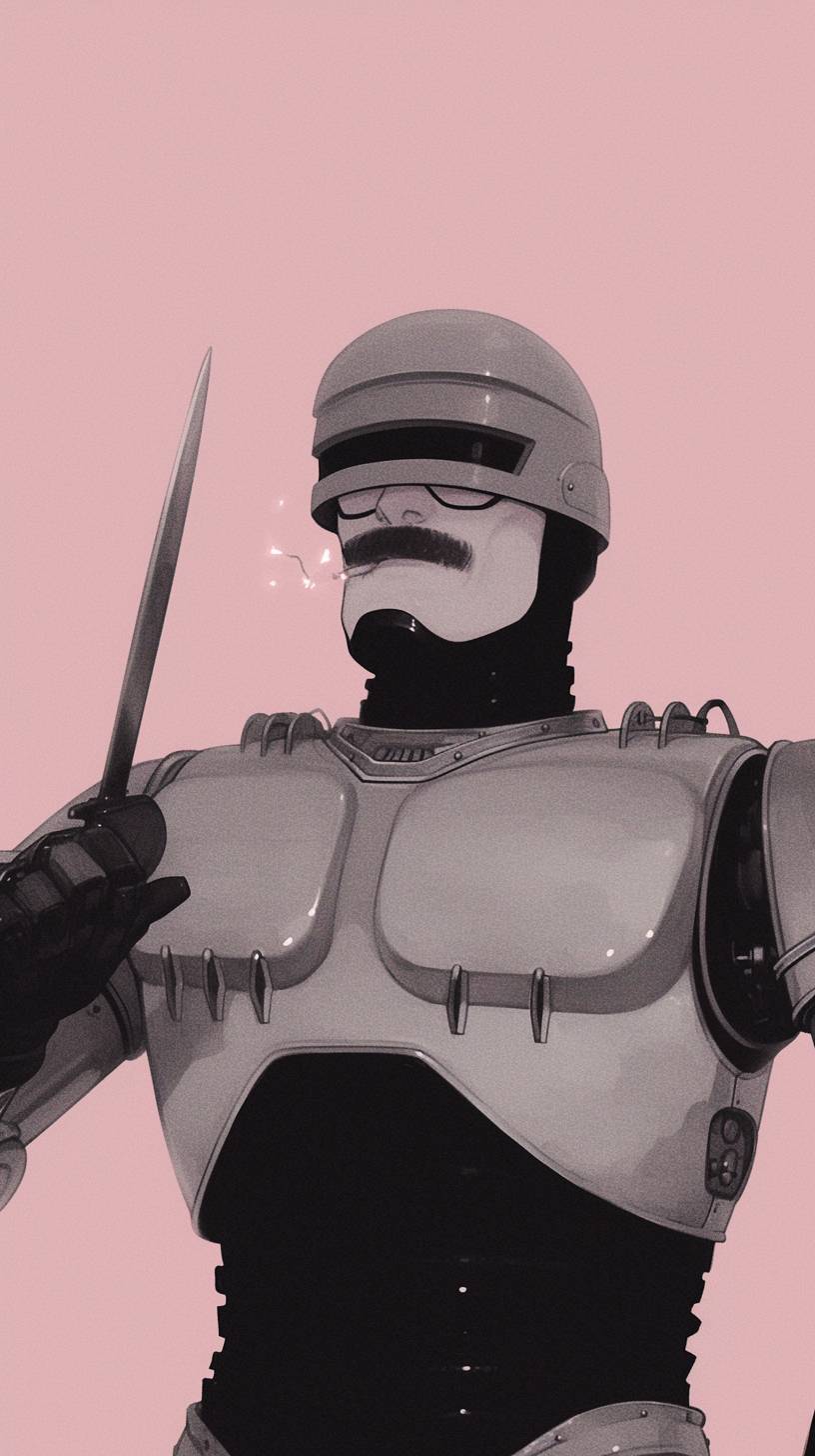 A cartoon of Robocop in the style of Jim Woodring