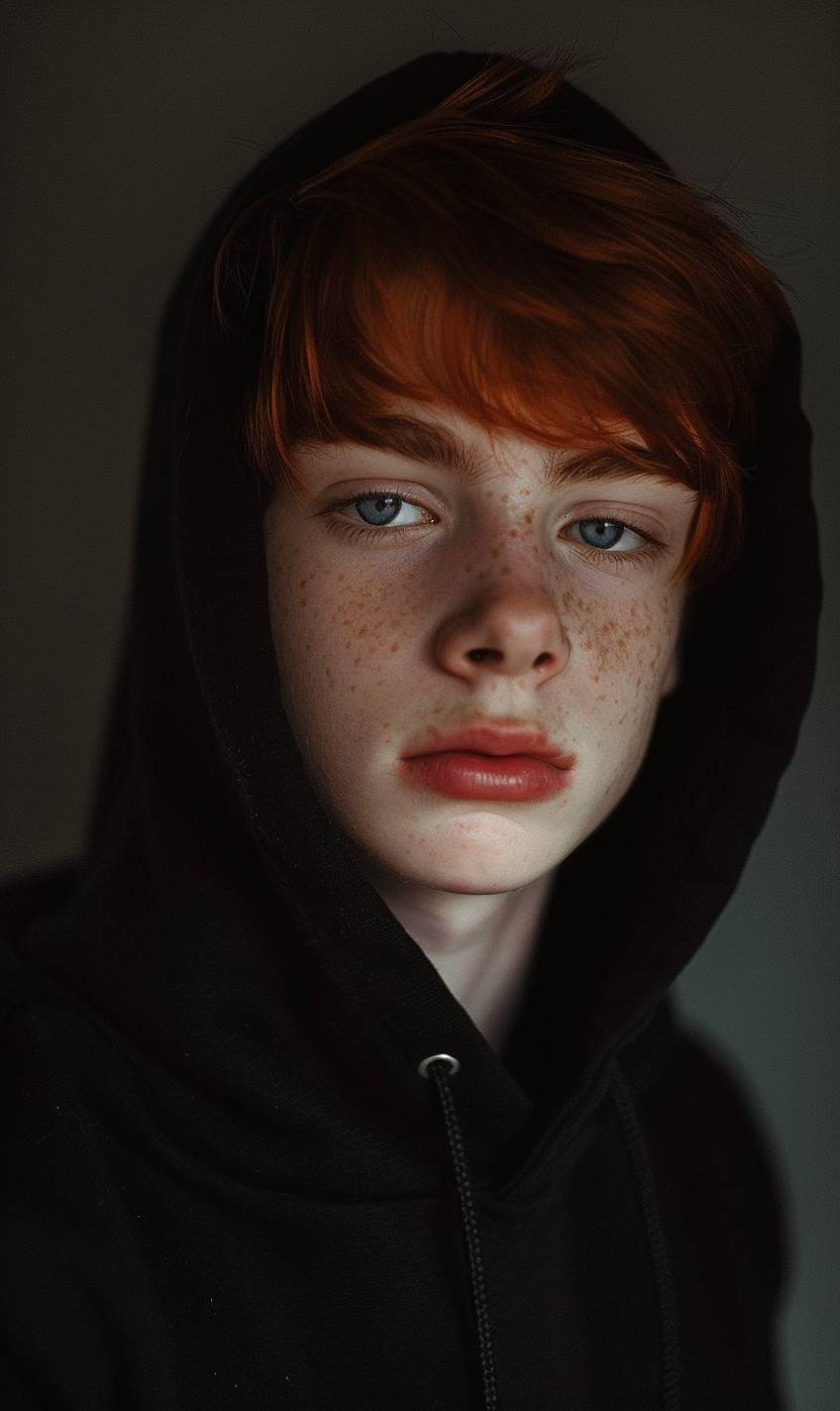 Redhead boy wearing black hoodie