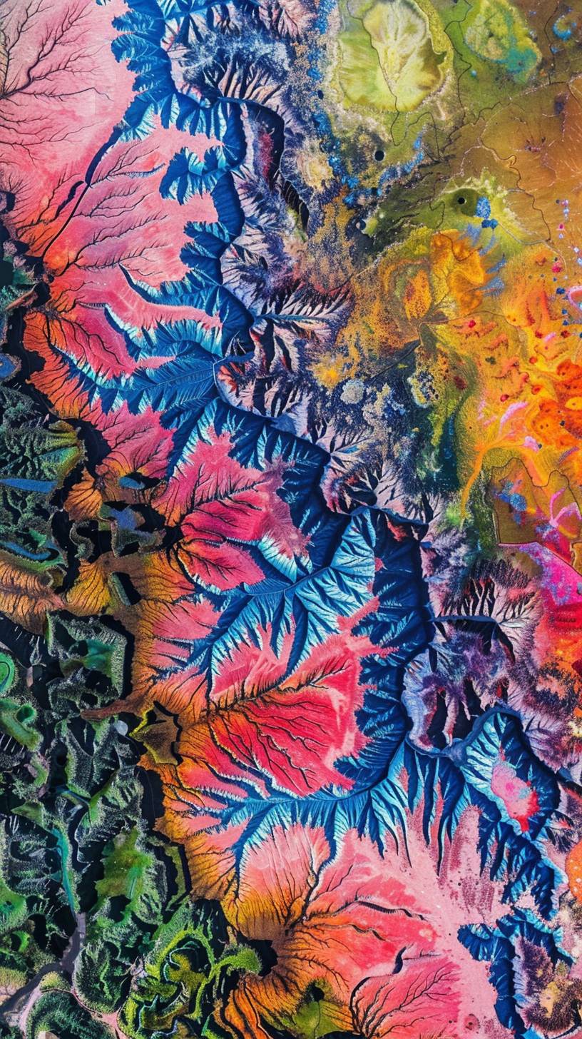 Google Maps satellite footage of colorful landscape