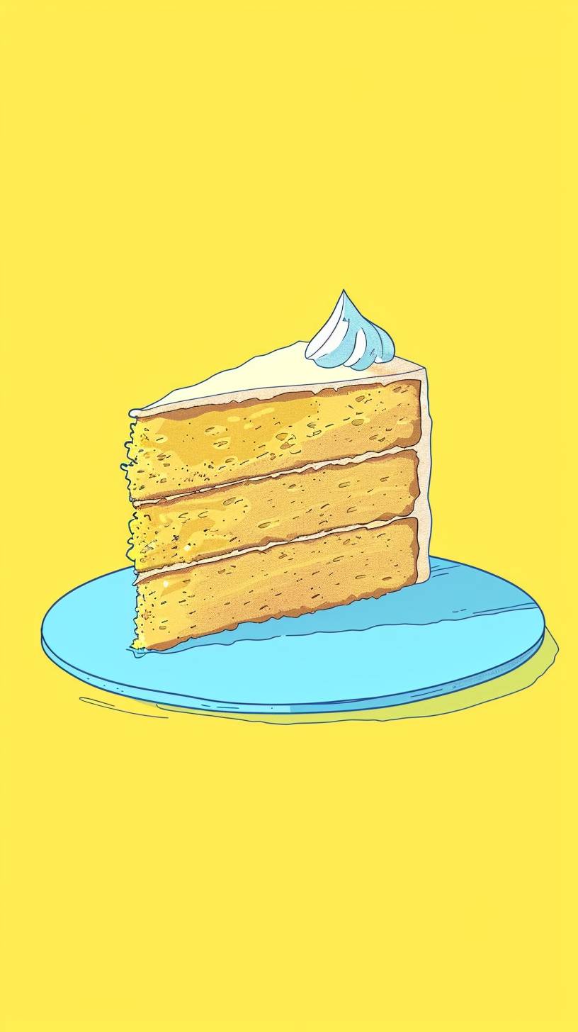 A simple cartoon drawing of a piece of cake that looks like it would come from the Adventure Time show using pastel yellow and blue shades.