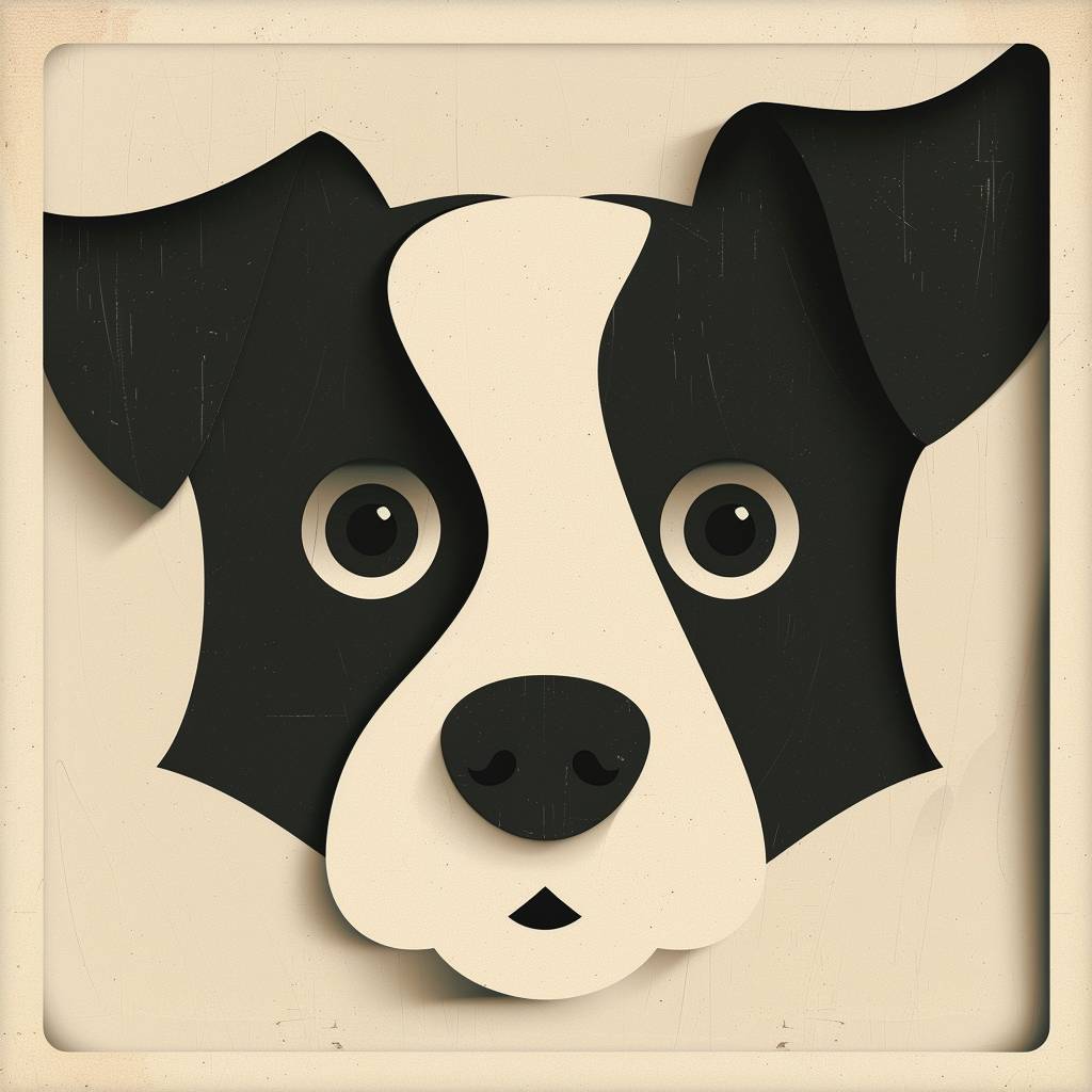 Mobile app icon depicting a dog's face in minimal vintage paper cutout style