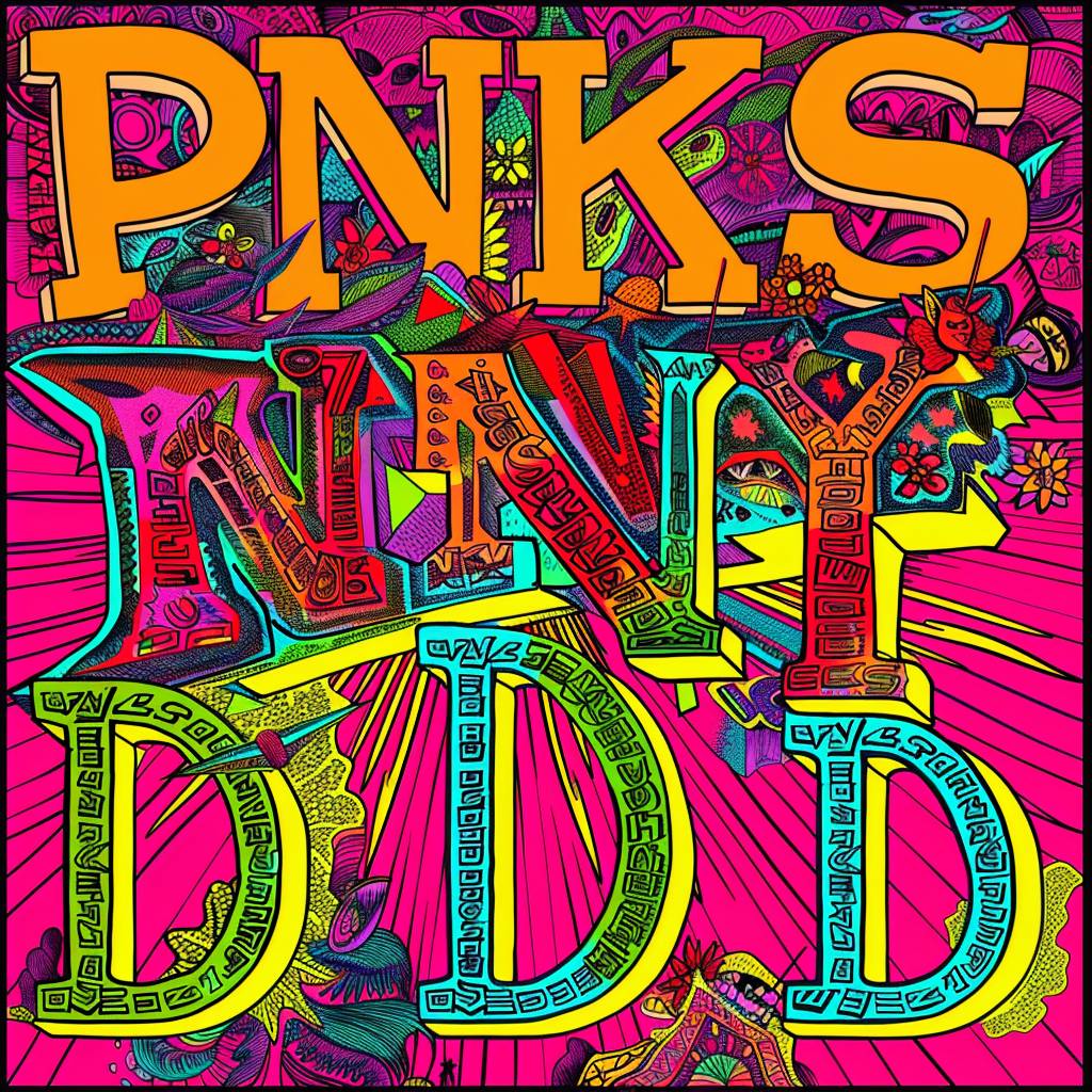 PSYパンクポスター、大きな文字で「PNKS NT DD」と書かれています。サイケデリックカラー