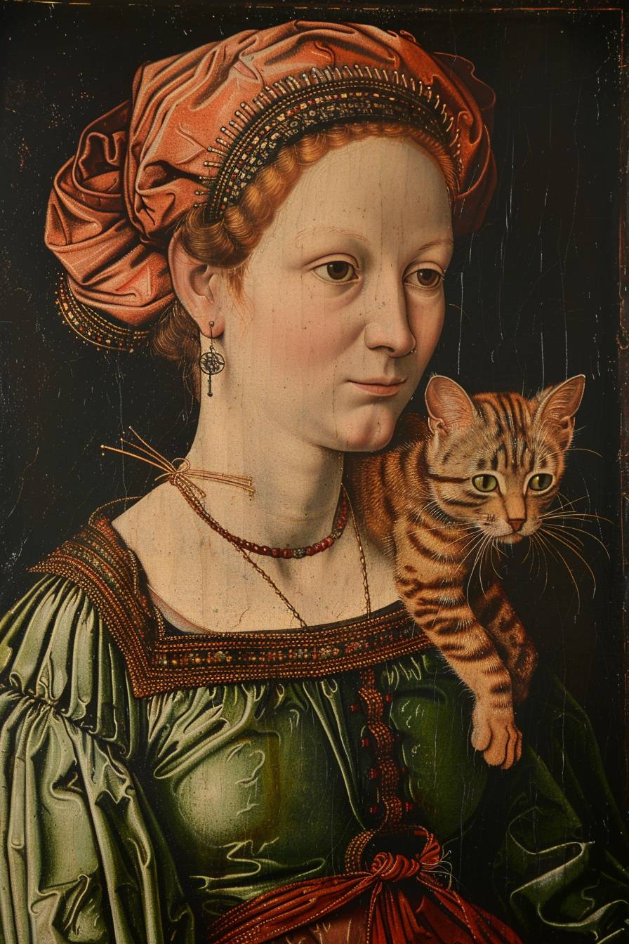 Albrecht Durer's painting depicting lady with kitten on shoulder