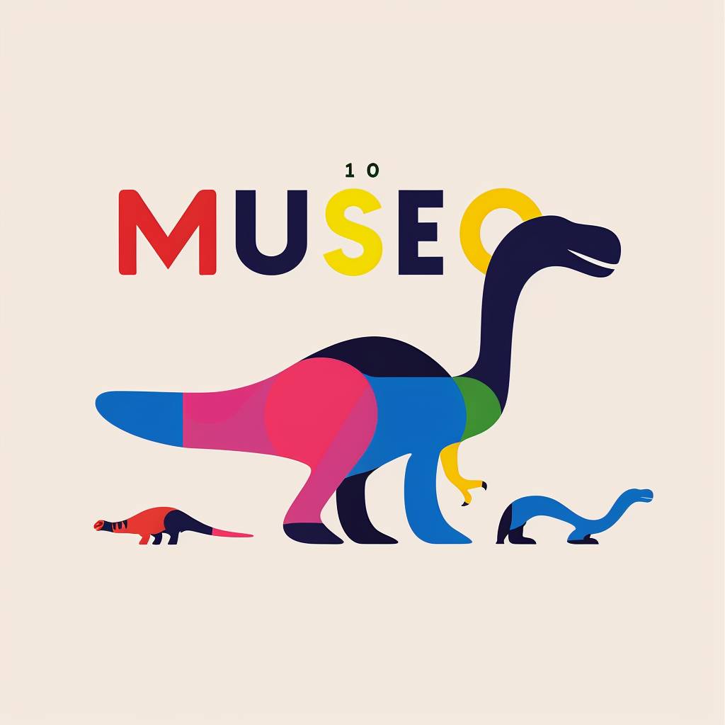 Vibrant minimalistic logotype by Elaine Lustig Cohen, lettering 'MUSEUM', dinosaur museum--version 6.0