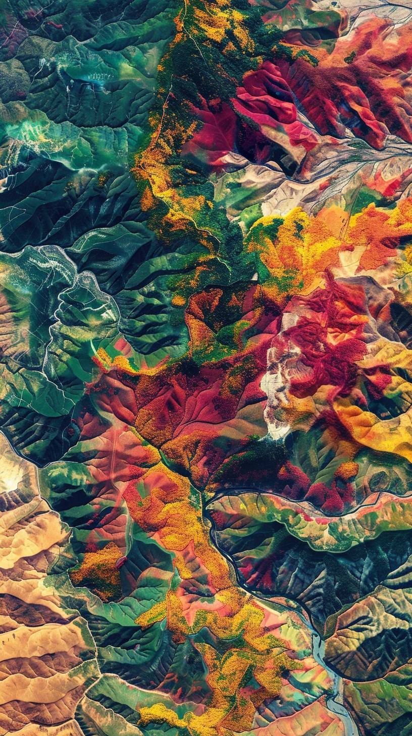 Google Maps satellite footage of colorful landscape