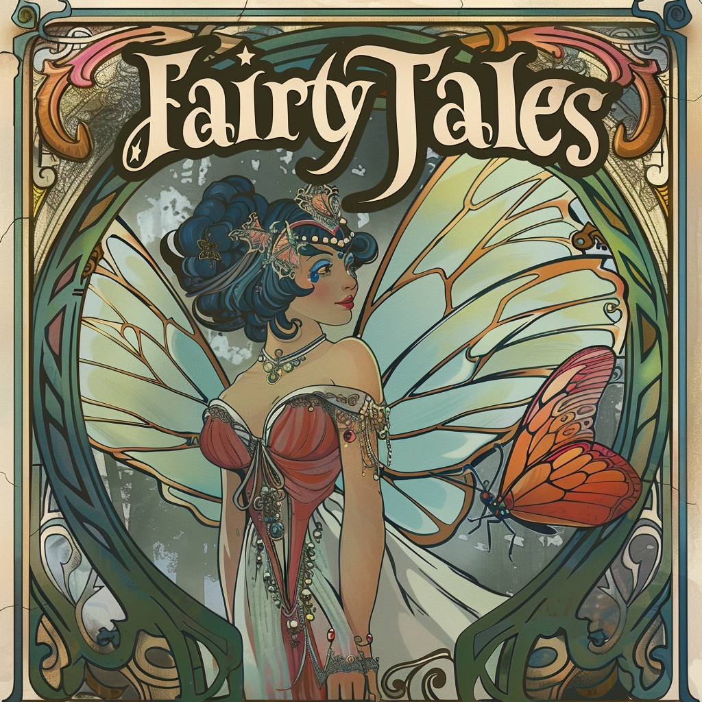 Fairy Tales book cover design in Art Nouveau style --v 6.0