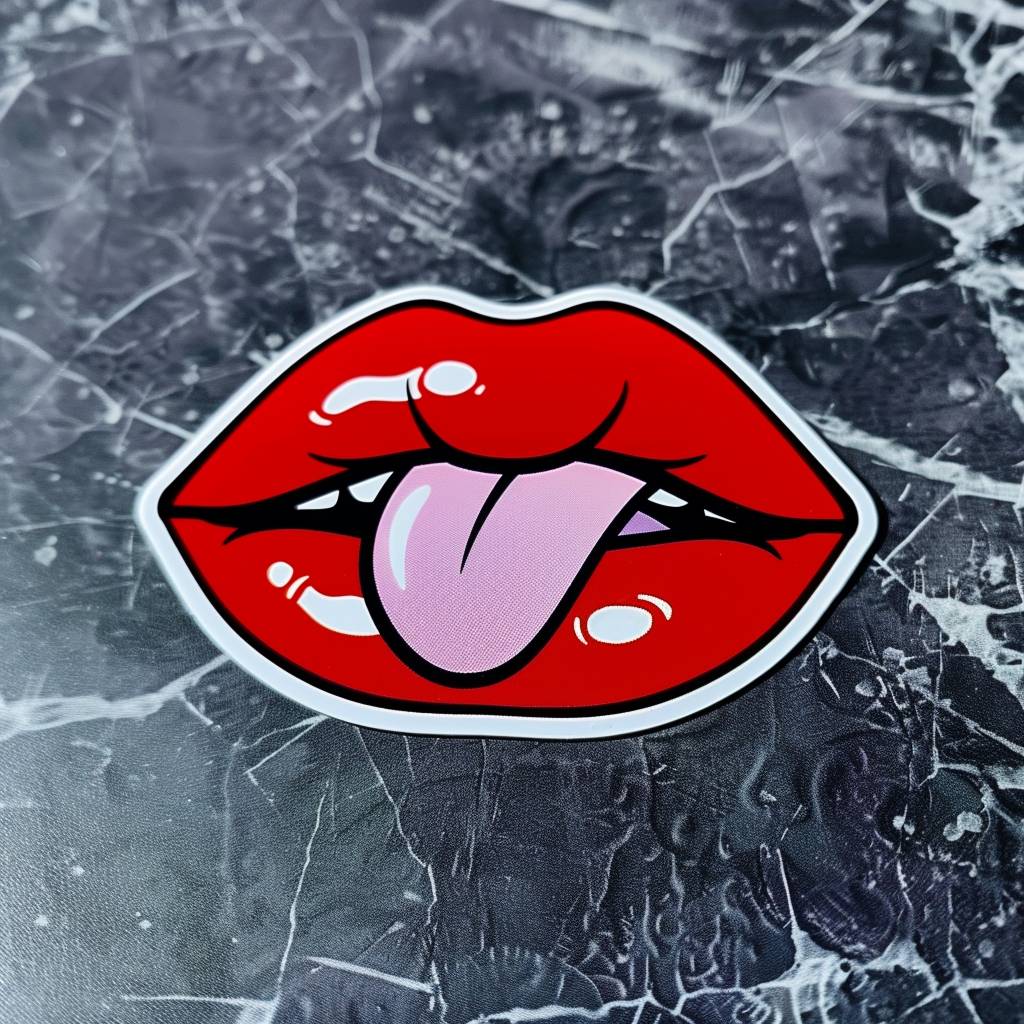 Sticker with tongue sticking out of red lips --v 6.0