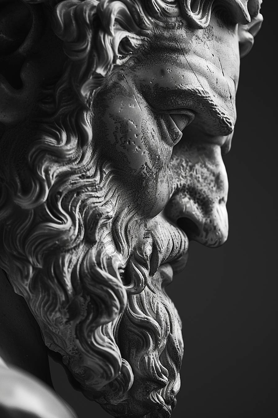 Super realistic Zeus statue portrait, professional shoot, 2:3 aspect ratio, version 6.0