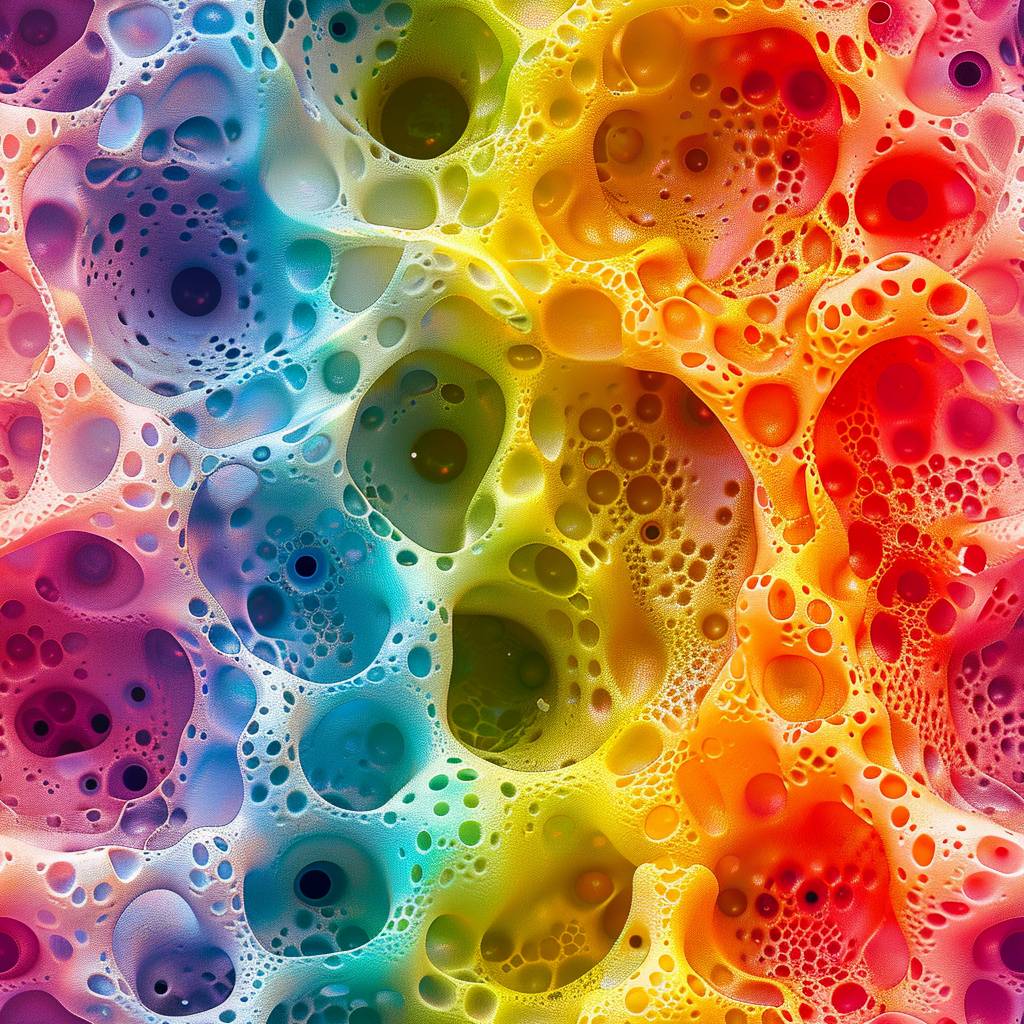 Macro view of porous surface in vivid colors