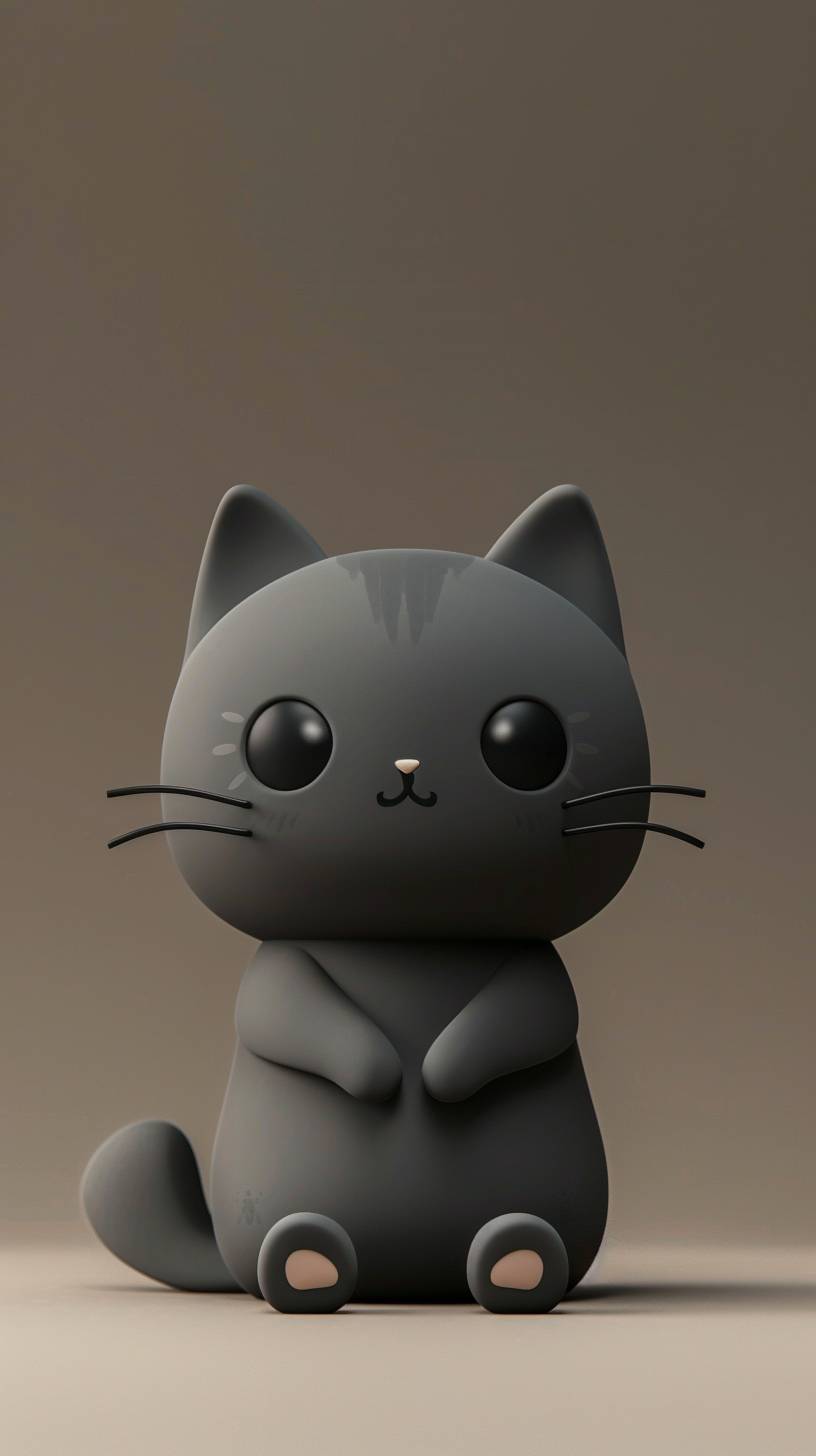 3D render of a gray cat character, clay animation style, chibi style, simple, minimal, no details, clay material, art toy, soft sculpture, no background