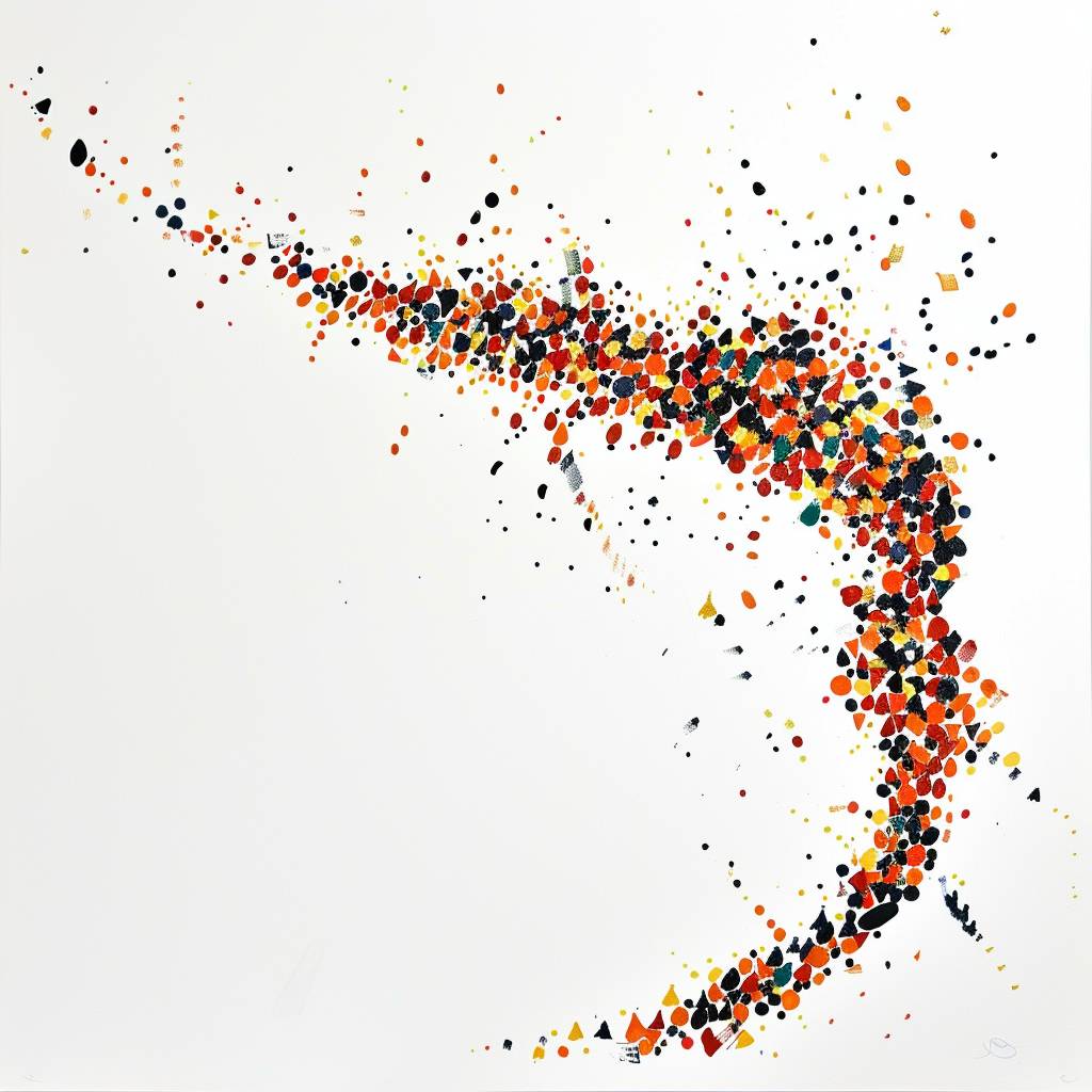 A small [COLOR] of irregular dots forming the shape of a [SUBJECT], artistic, minimalist design with a white background