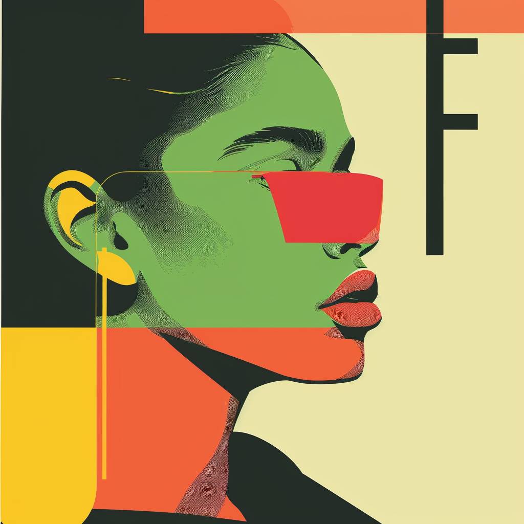 Le F fashion magazine cover design in contemporary graphics style