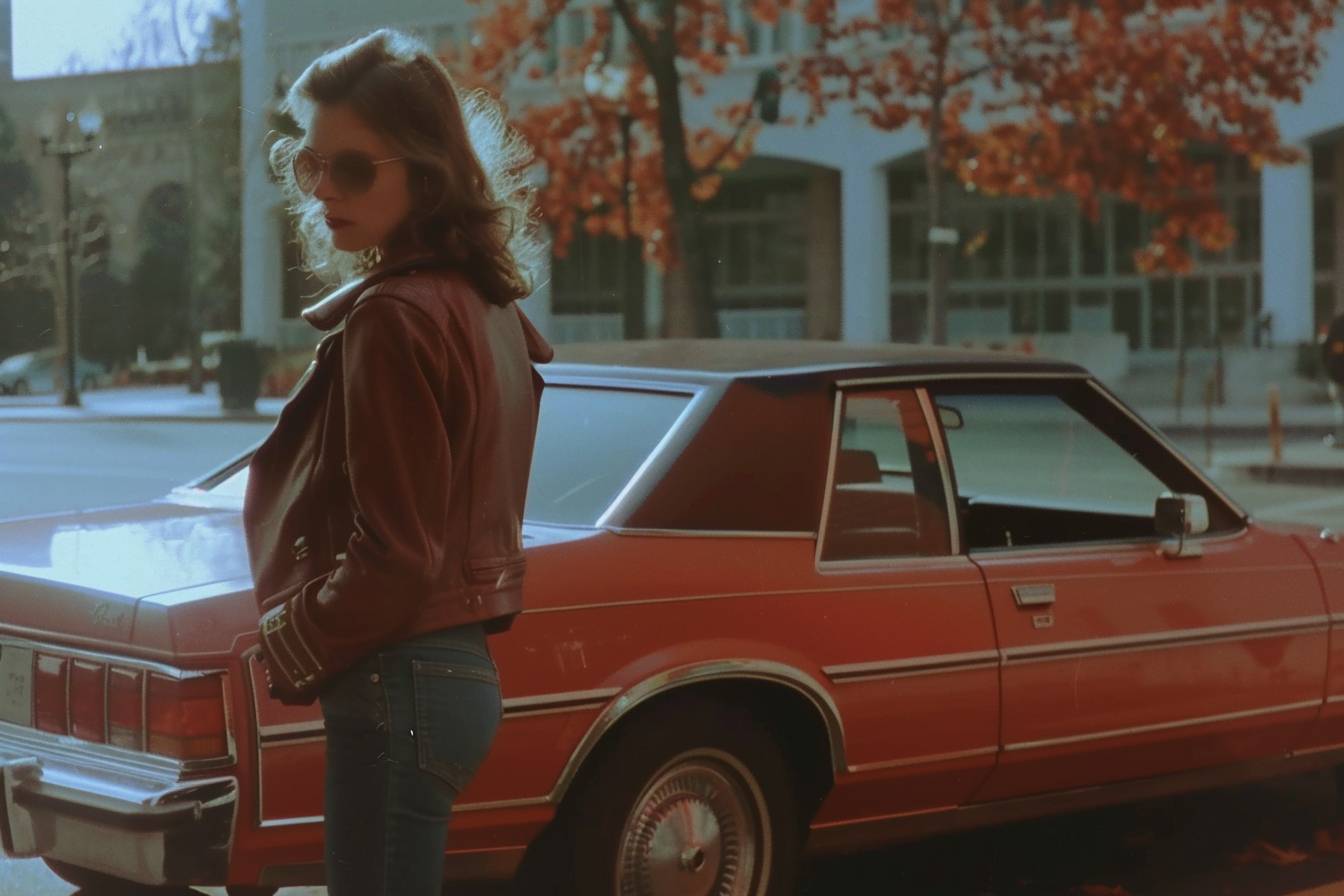 Photo of a woman standing by her car