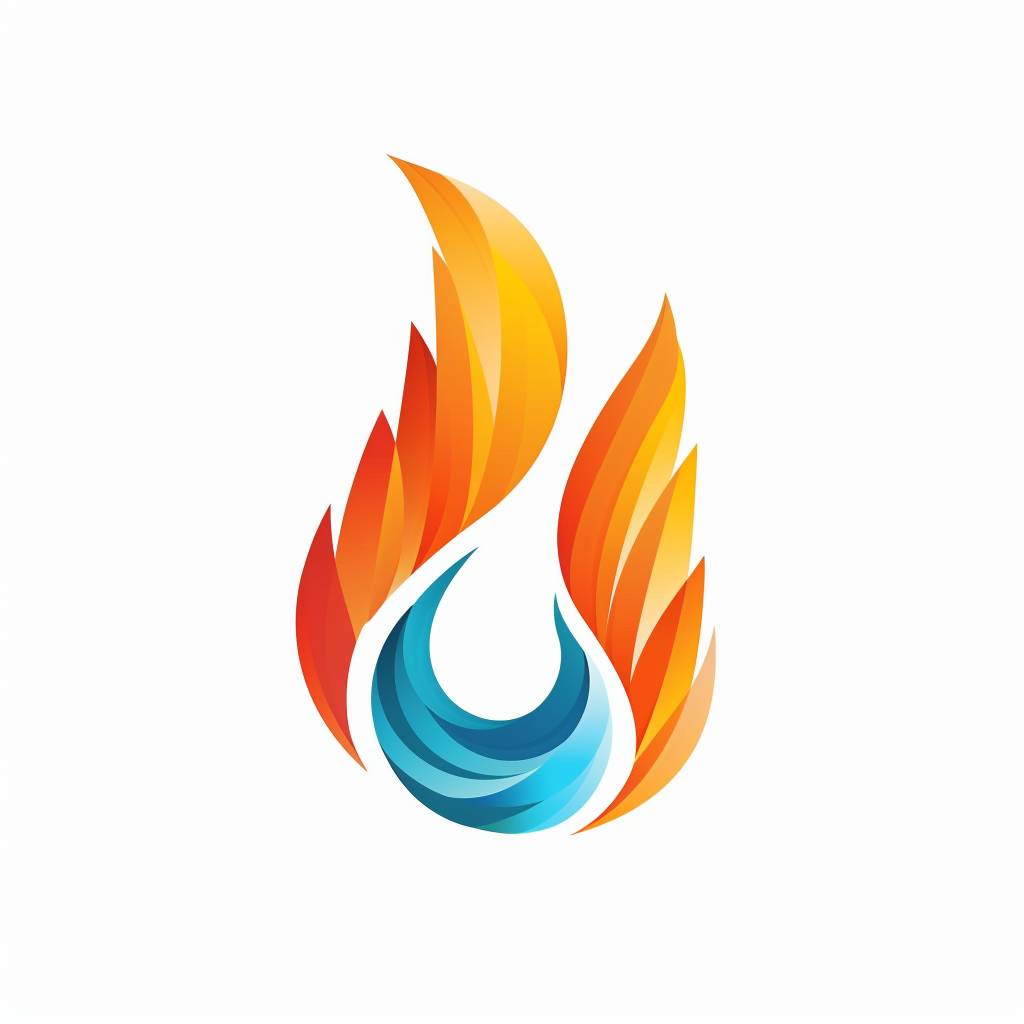 火と水がつながっている、ロゴデザイン、ベクター、ミニマル、白い背景にアイソレート