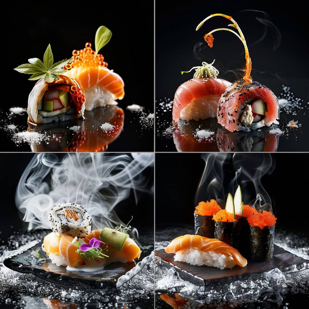 ハイエンド料理の寿司セット。広告食品写真