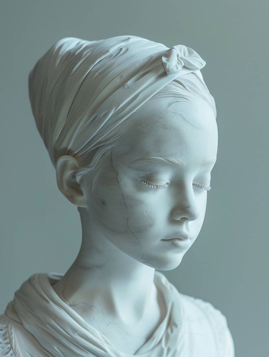 A young woman's marble statue, cracked marble sculptures, exquisite, minimalist --ar 3:4 --v 6.0