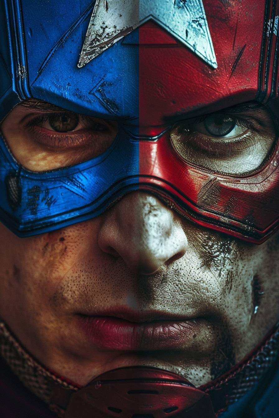 Superhero versus portrait. Symmetrical composition