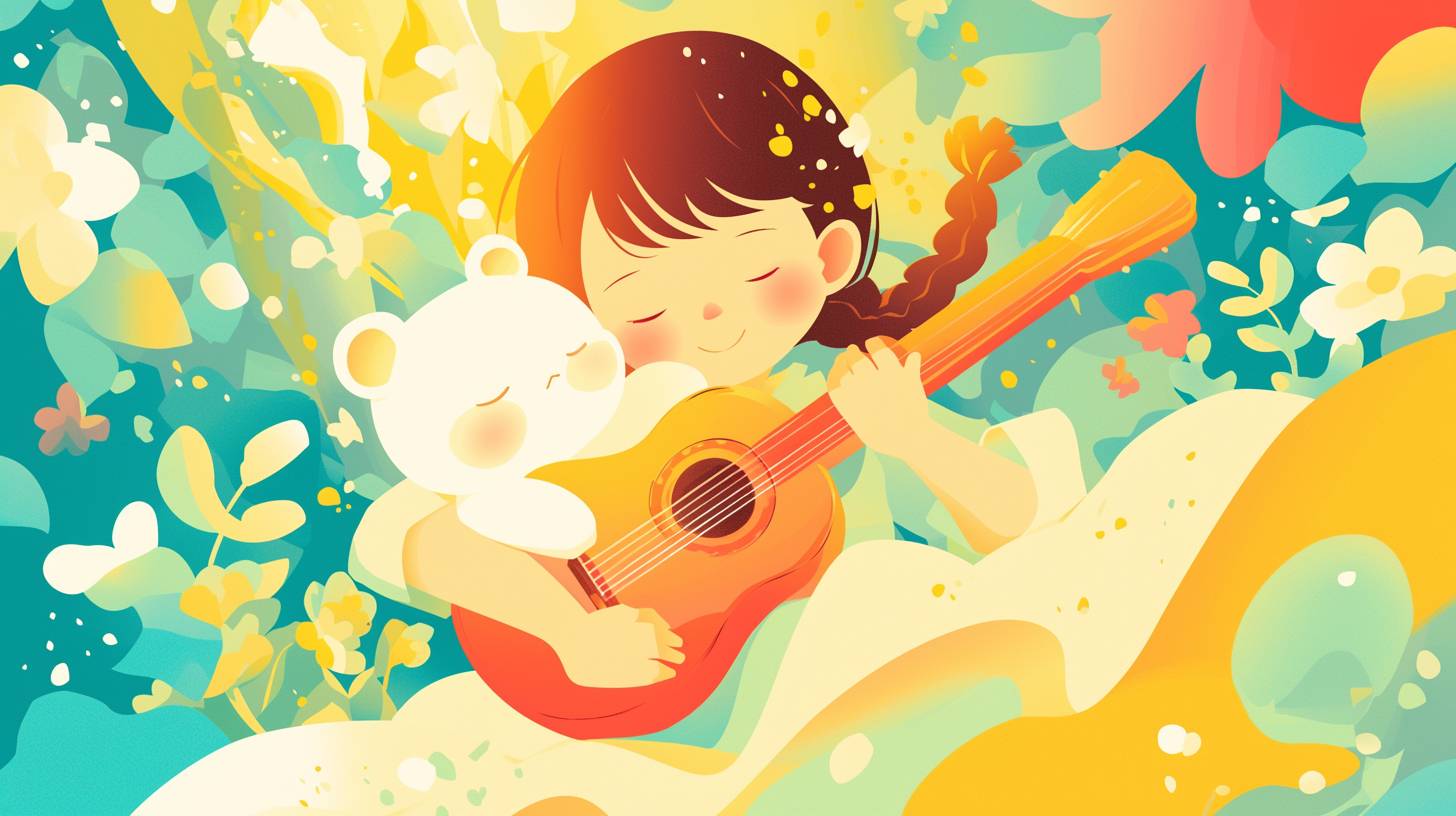 A cute illustration depicting a sense of childlike innocence and happy emotions with the theme of children or animals, actions in a specific environment, vector illustration, flat design, pastel colors, simple design, soft lighting, and warm atmosphere