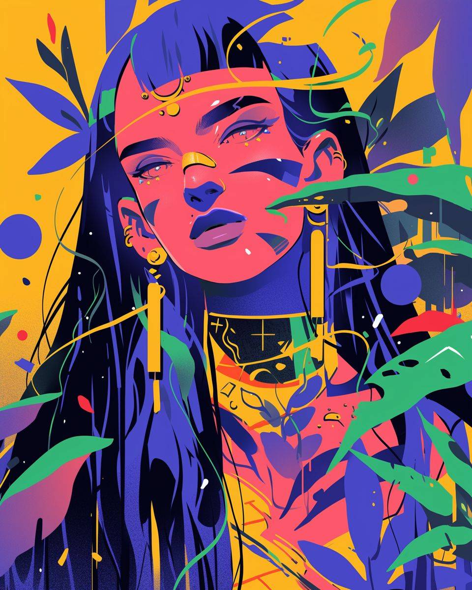Atompunk poster, fairycore, beautiful rainbow nature spirit woman, lurid colours, minimalist