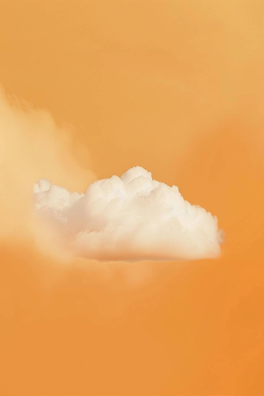 A single cloud, minimalistic poster, soft orange sky and soft white cloud