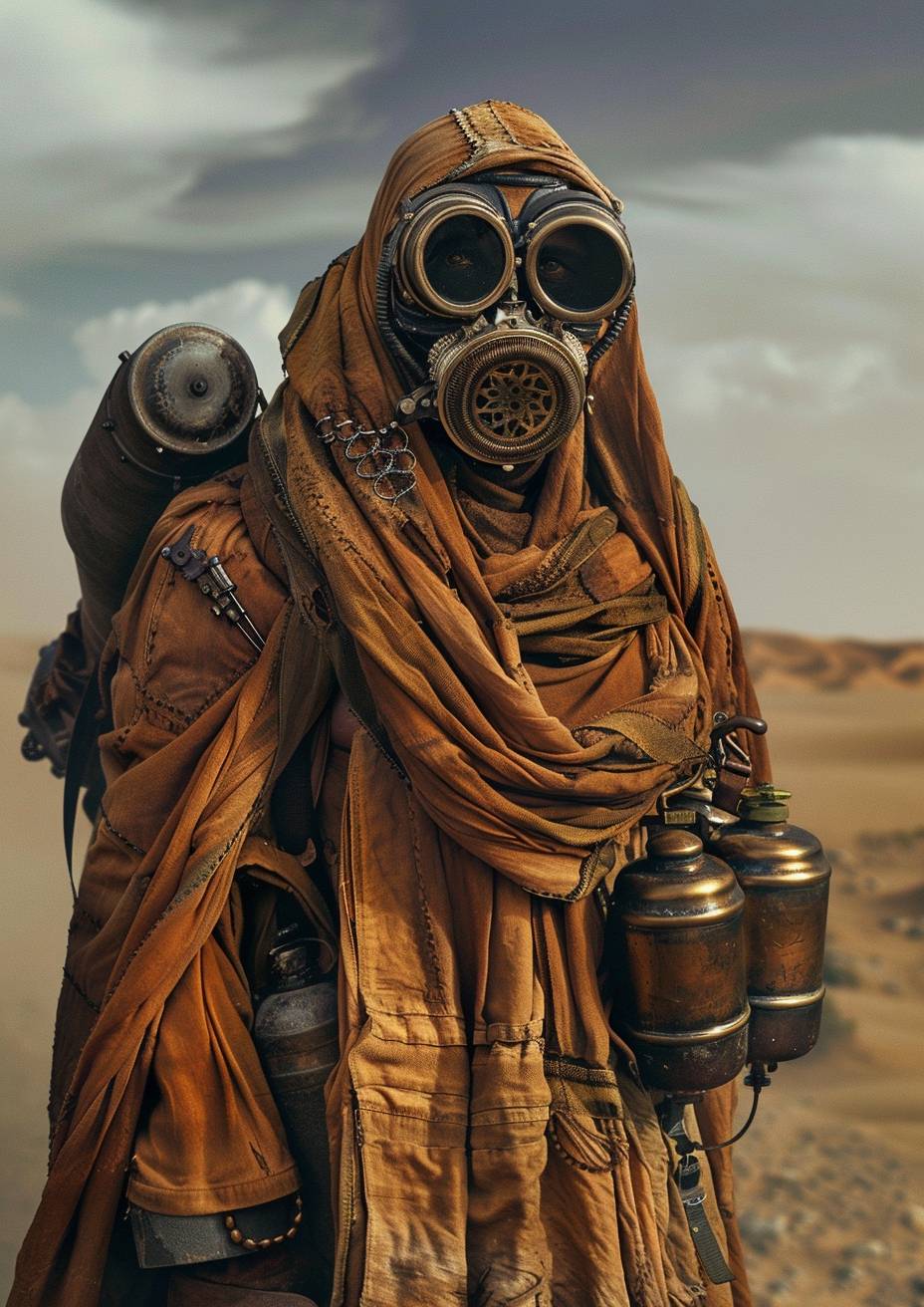 Steampunk traveler monk in the desert by Lynsey Addario--AR 5:7--version 6.0