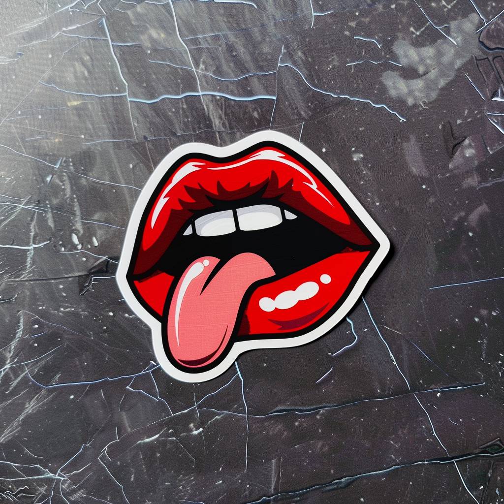 Sticker with tongue sticking out of red lips --v 6.0