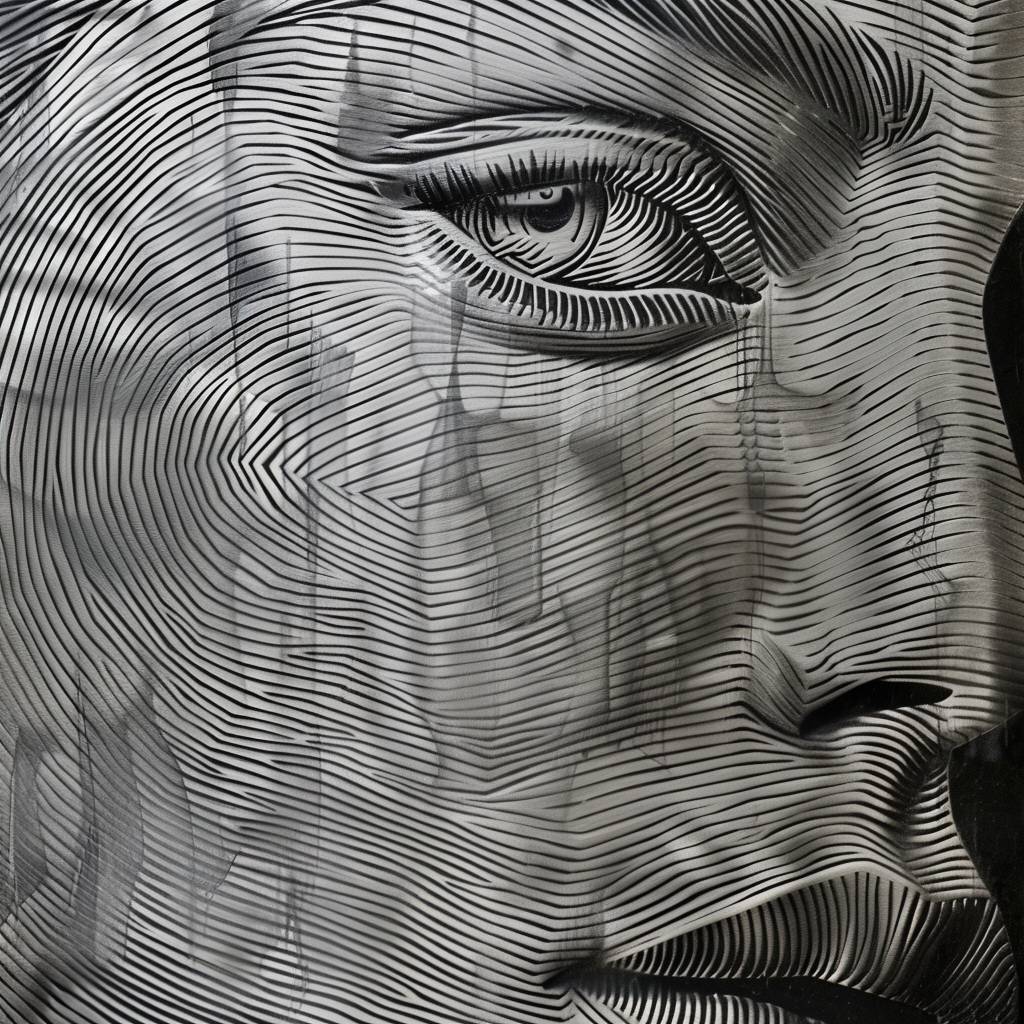 メタルに彫刻された線で描かれた魅力的な女性の肖像、ハイパーリアリスティックなスタイル --v 6.0 --style raw