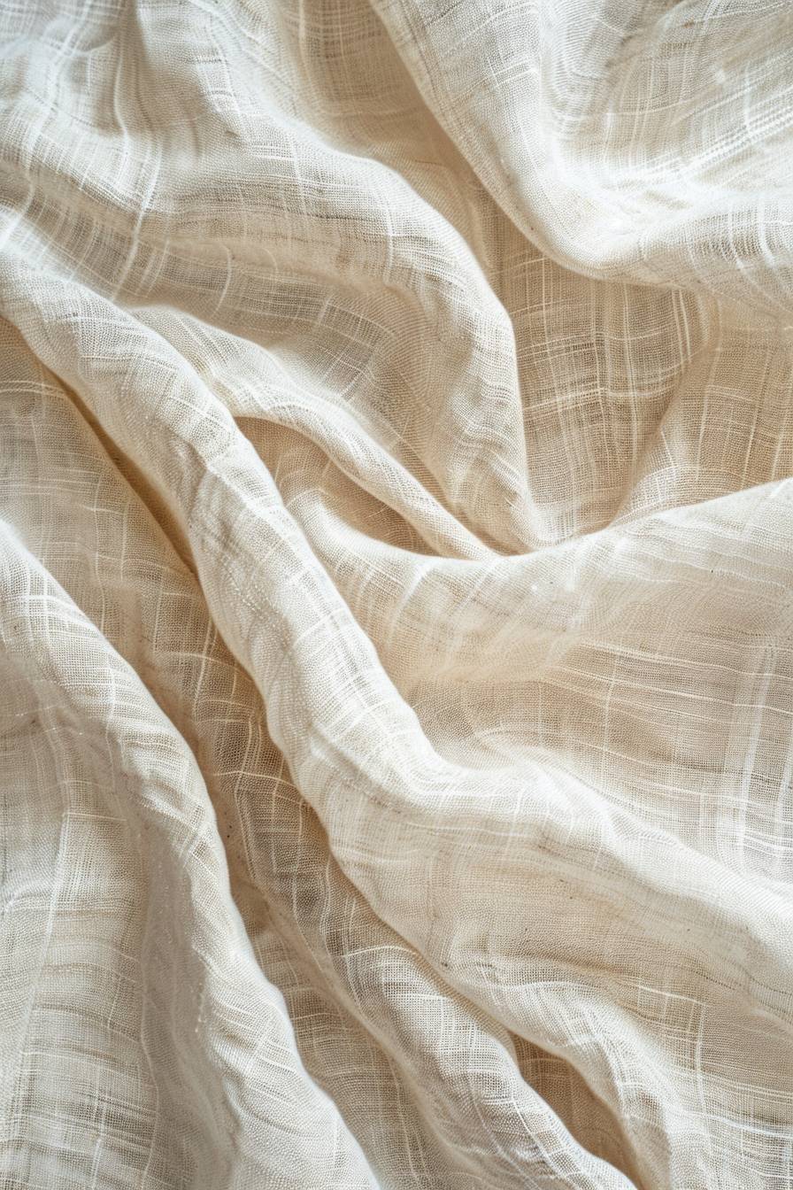 Beige or undyed linen fabric texture background, flat, stretched