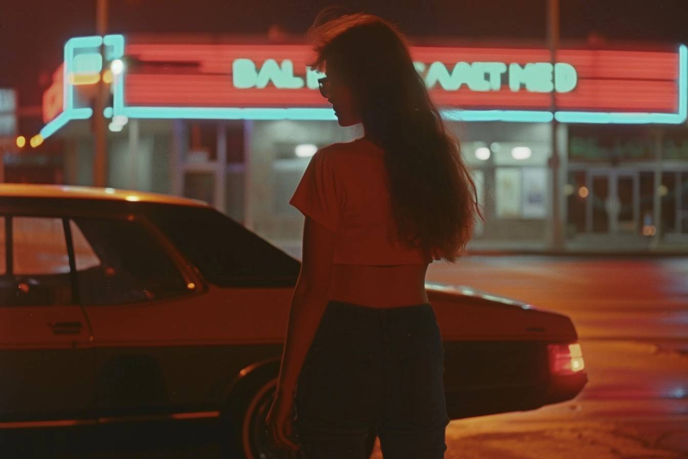 Photo of a woman standing by her car