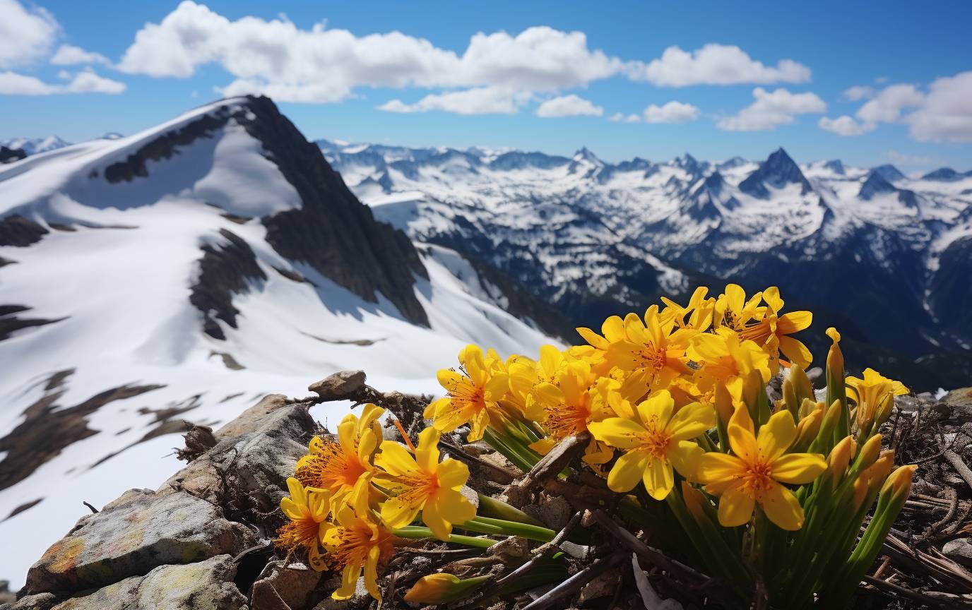 A lunch at the top of the world, sitting on saddle blankets spread out upon waxy yellow glacier lilies, which grew beside a snowdrift that some exotic bacteria had made the color of raspberry sherbet.