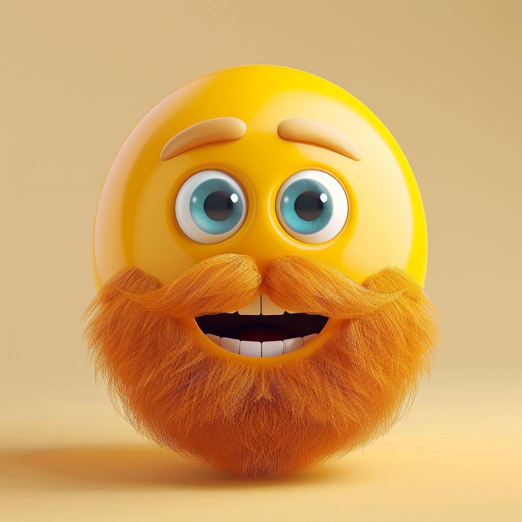 3D render of the bright yellow emoji [eye color] and [beard/hair], [expression], centered against a plain light background, high resolution, detailed facial expressions, expressive eyes, realistic textures.