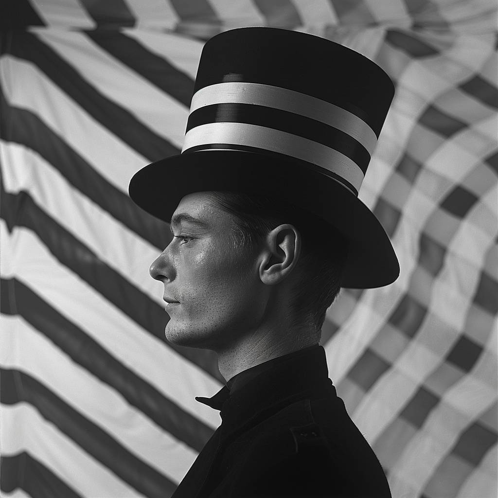 High hat on head by Daniel Buren