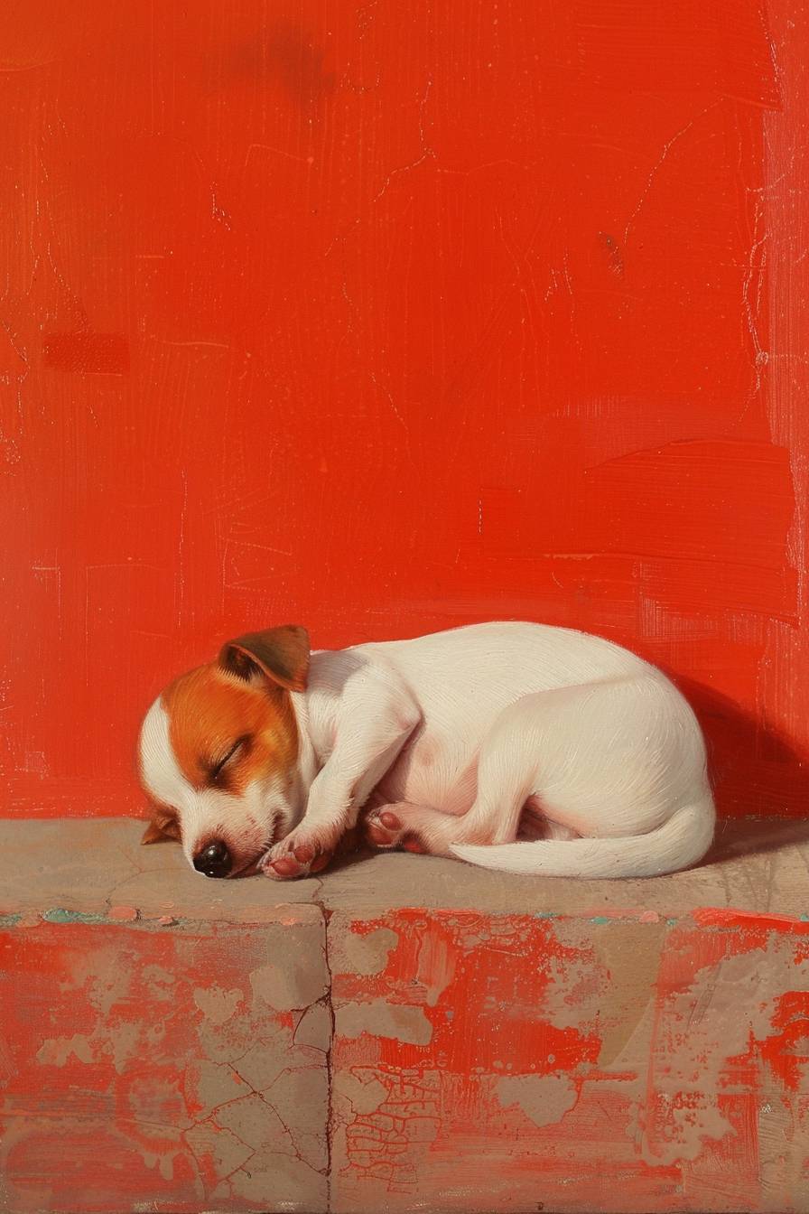 劉イエが描いた眠っている子犬