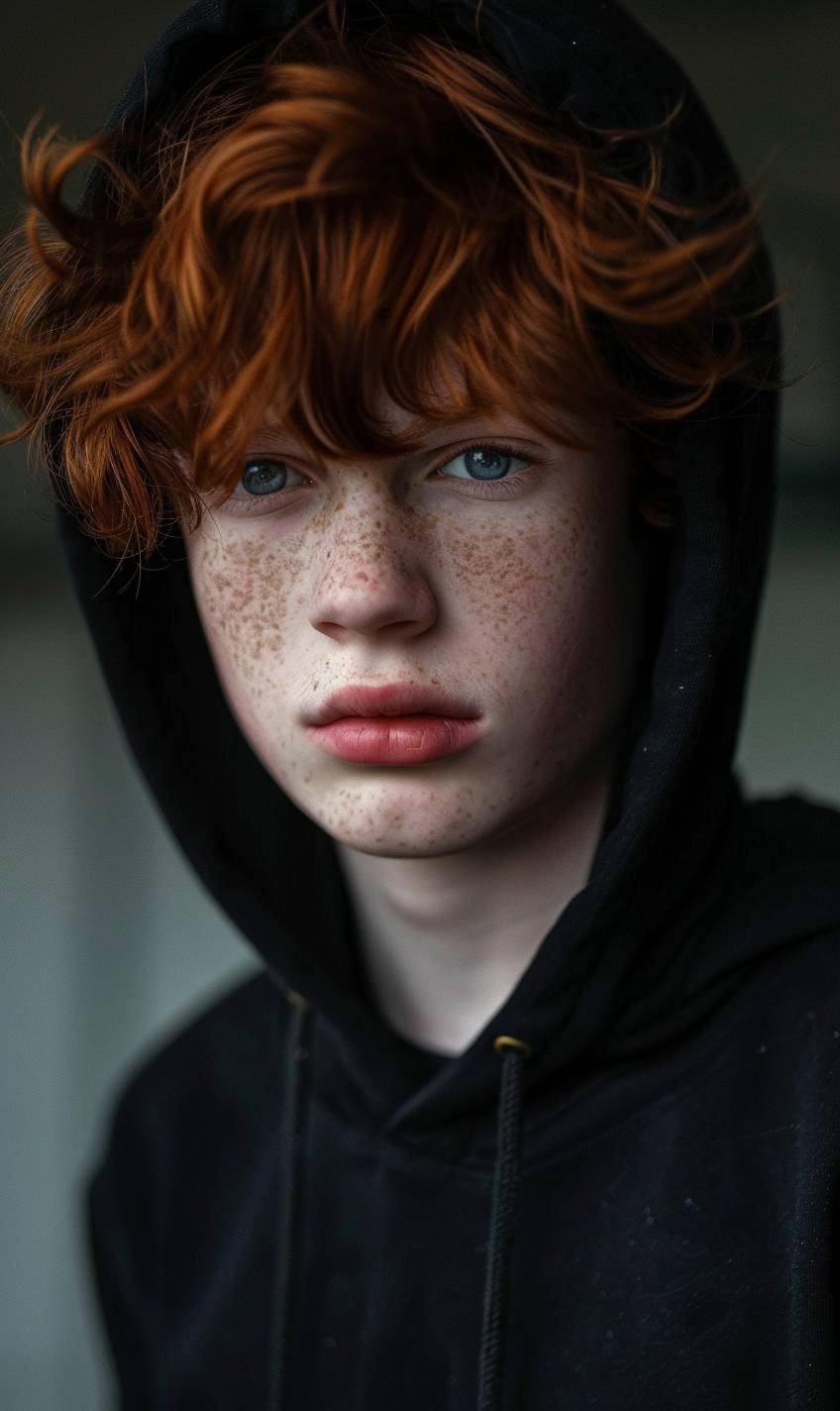 Redhead boy wearing black hoodie